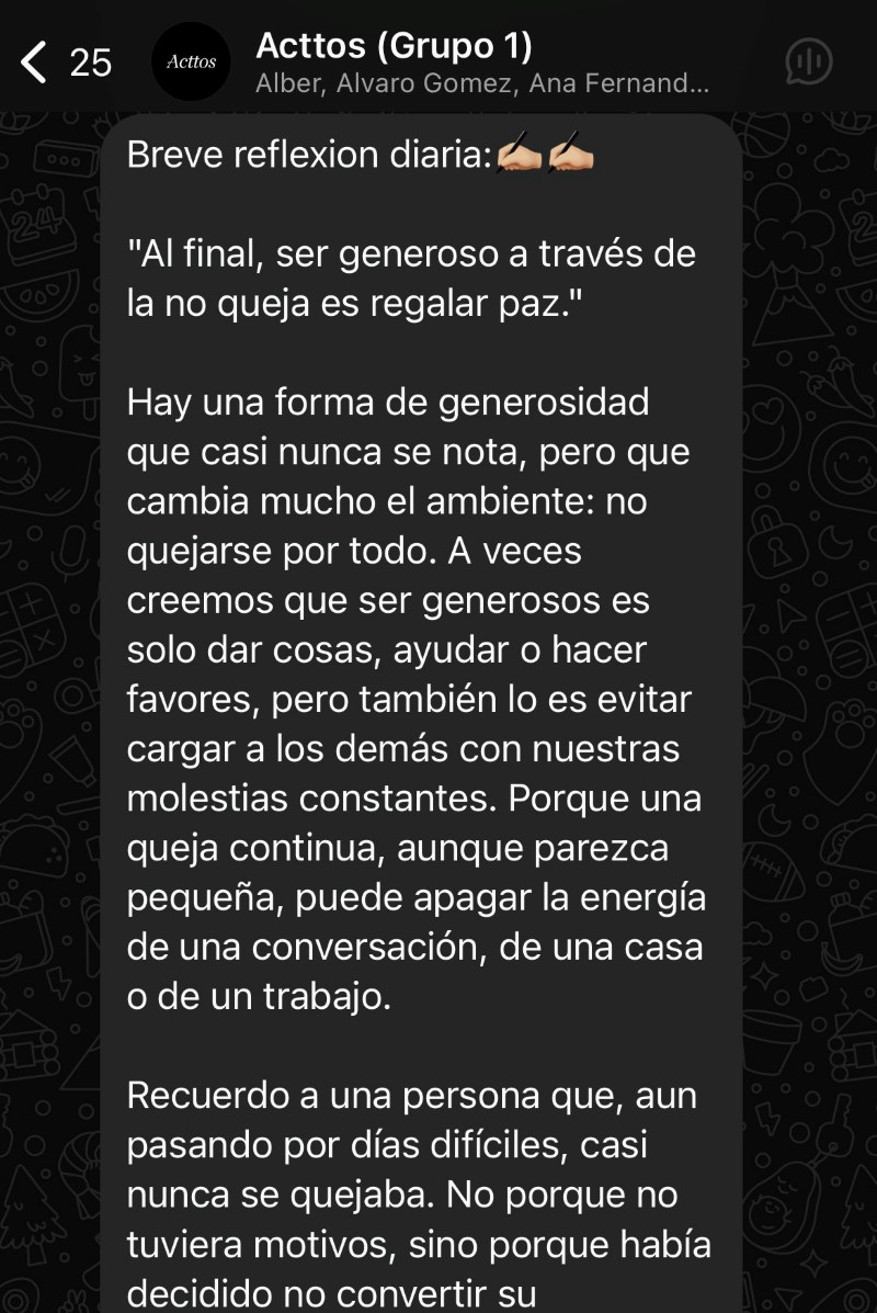 Mensaje de WhatsApp con la reflexión diaria sobre la generosidad